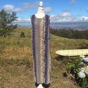 Vintage 90 Y2K Floral Sag Harbor Sleeveless Tank Boho Midi Dress Purple Aloha M